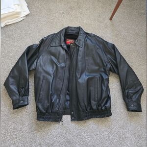 Vintage Fionti Men's Leather Classic Black Bomber Jacket